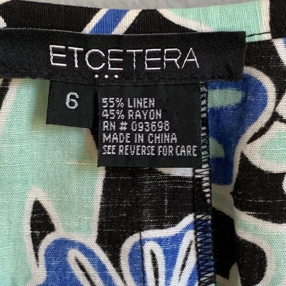 VTG ETCETERA Linen Skirt SIZE 6 Blue and White Ruffled Floral Pockets Front Zip - Picture 12 of 14